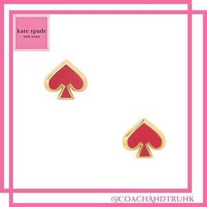KATE SPADE Bright Rose Enamel Studs Gold Signature Spade Dust Bag Included NWT